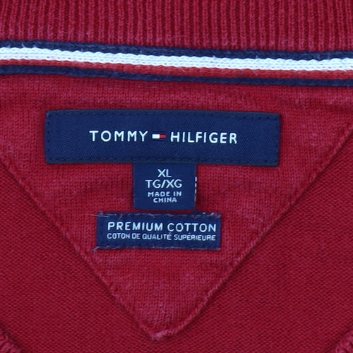 Tommy Hilfiger Men's Red V-Neck Cotton Jumper XL