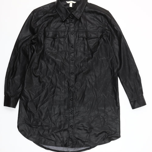 H&M Mama Women's Black Faux Leather Long Sleeve Button-Up Shirt M