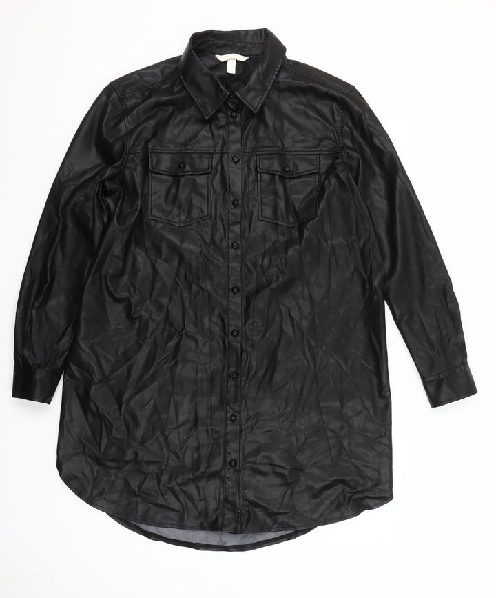 H&M Mama Women's Black Faux Leather Long Sleeve Button-Up Shirt M