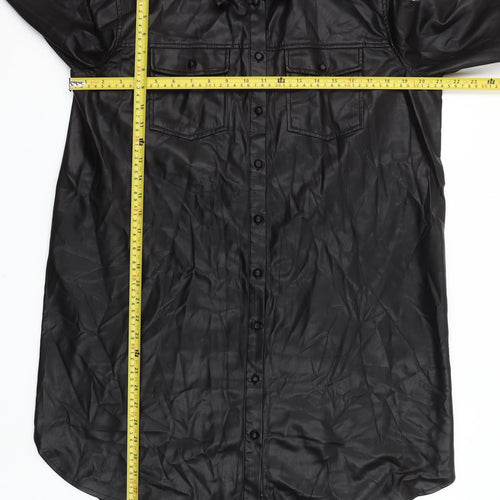H&M Mama Women's Black Faux Leather Long Sleeve Button-Up Shirt M