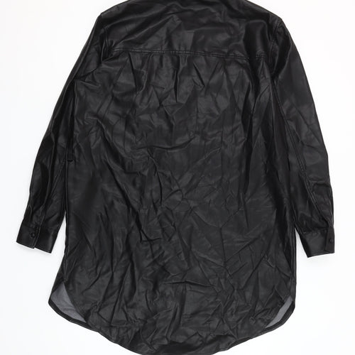 H&M Mama Women's Black Faux Leather Long Sleeve Button-Up Shirt M