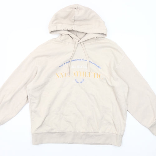 H&M Womens Beige NYC Athletic Pullover Hoodie Size S Cotton Blend