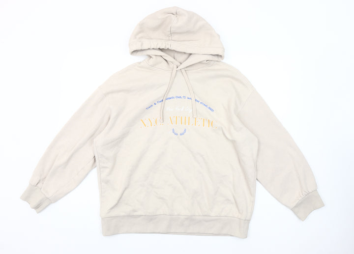 H&M Womens Beige NYC Athletic Pullover Hoodie Size S Cotton Blend