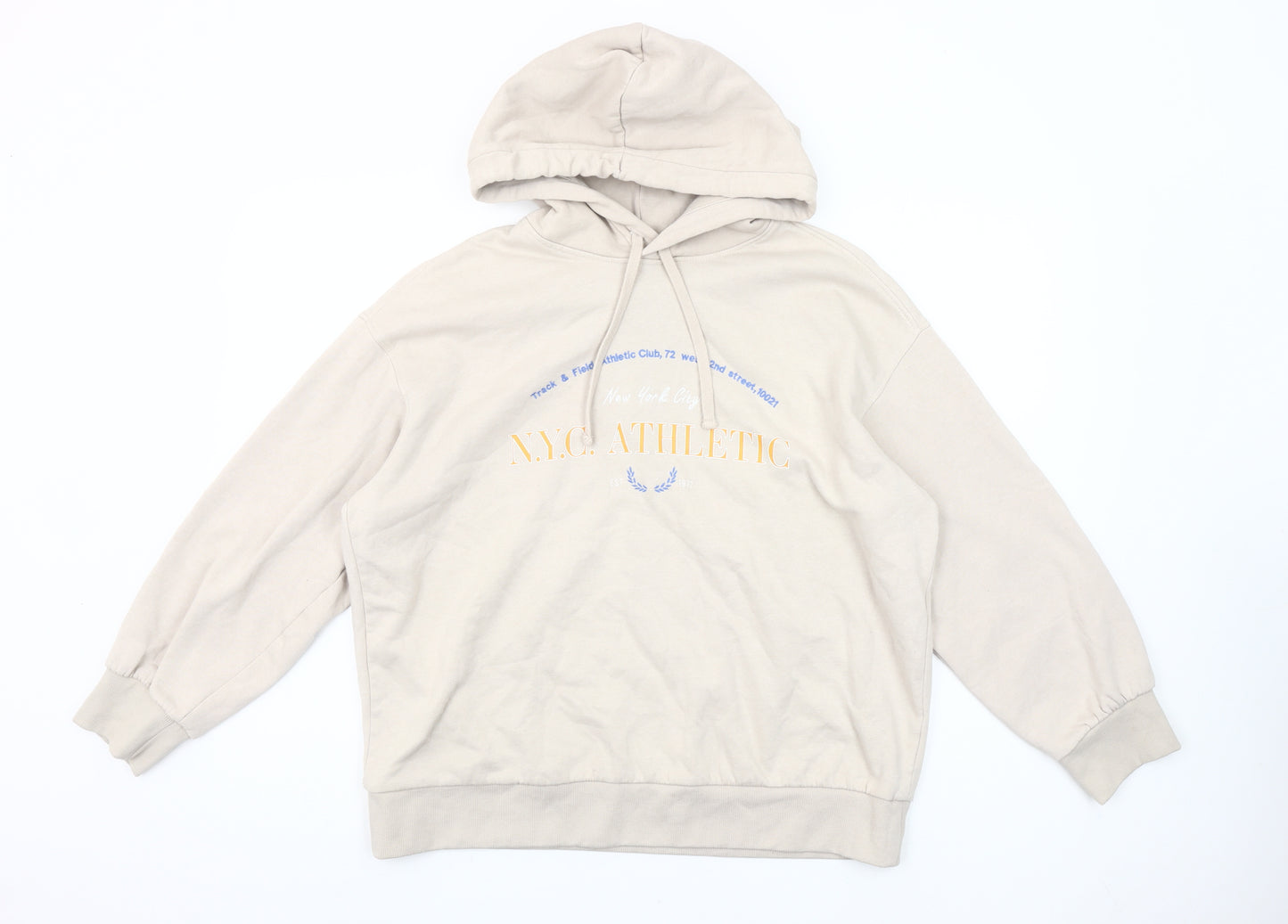 H&M Womens Beige NYC Athletic Pullover Hoodie Size S Cotton Blend