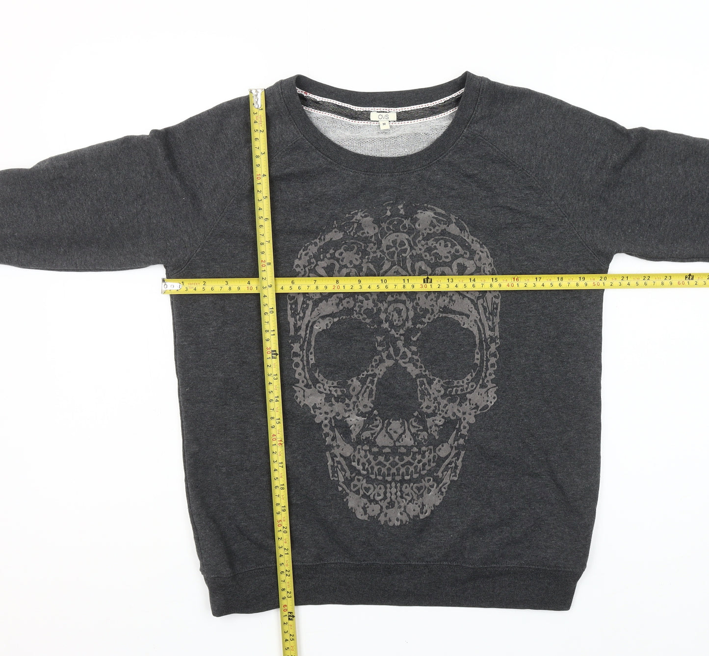 OVS Women's Charcoal Skull Graphic Pullover Sweatshirt Size M
