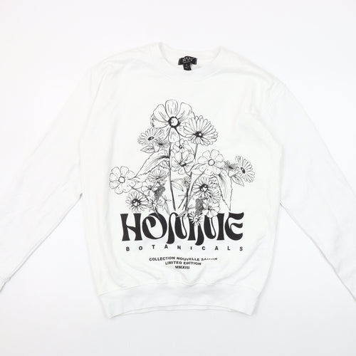 boohooMAN Men's White Botanical Graphic Print Pullover Sweatshirt XS