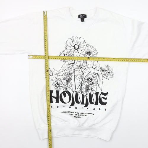 boohooMAN Men's White Botanical Graphic Print Pullover Sweatshirt XS