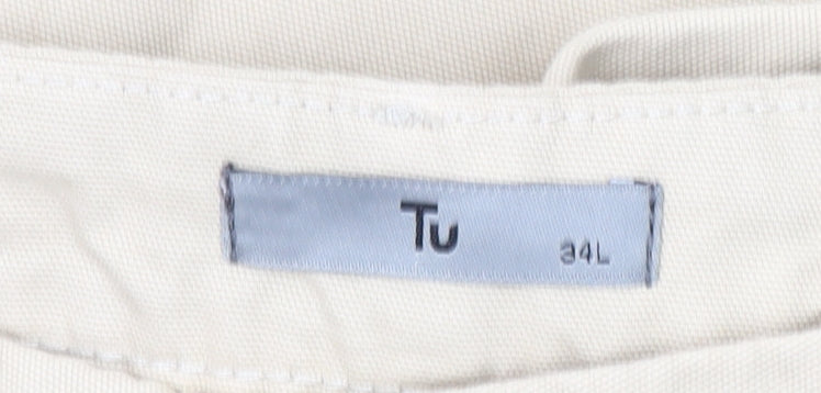 Tu Men's Beige Chino Trousers 34L Regular Fit Cotton Pants