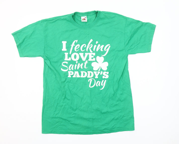 Fruit of the Loom Men's Green St Patrick's Day Graphic T-Shirt Medium