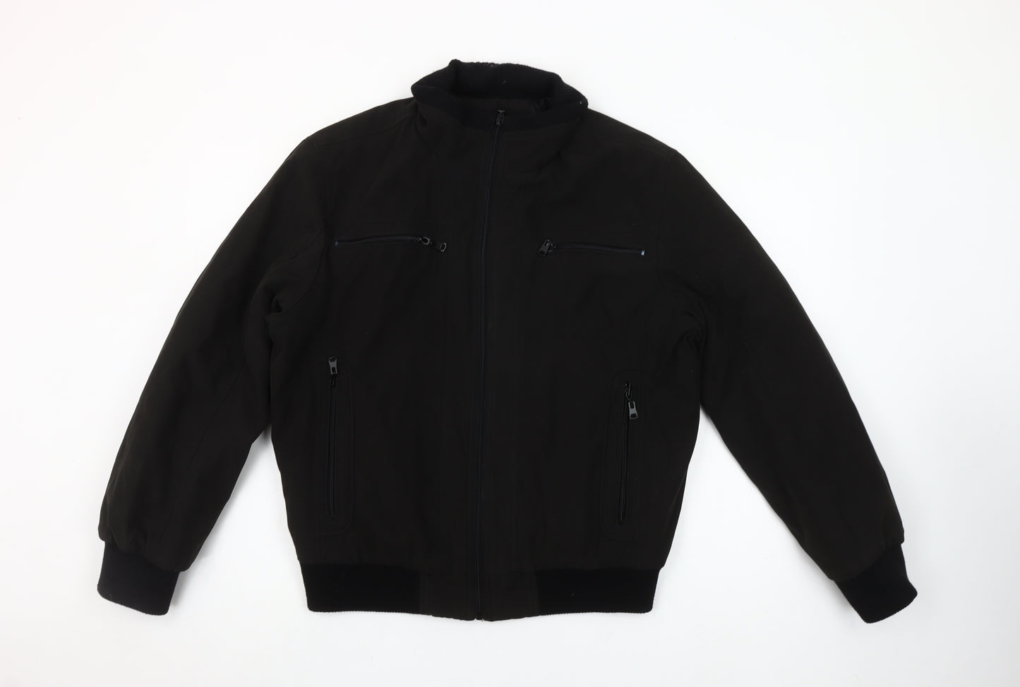 VANZEER Men's Black Bomber Jacket M Cotton Viscose Zip Casual