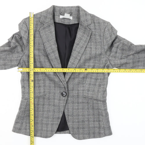 H&M Womens Grey Check Single-Breasted Blazer Size 10 Regular Fit