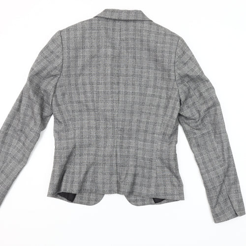 H&M Womens Grey Check Single-Breasted Blazer Size 10 Regular Fit
