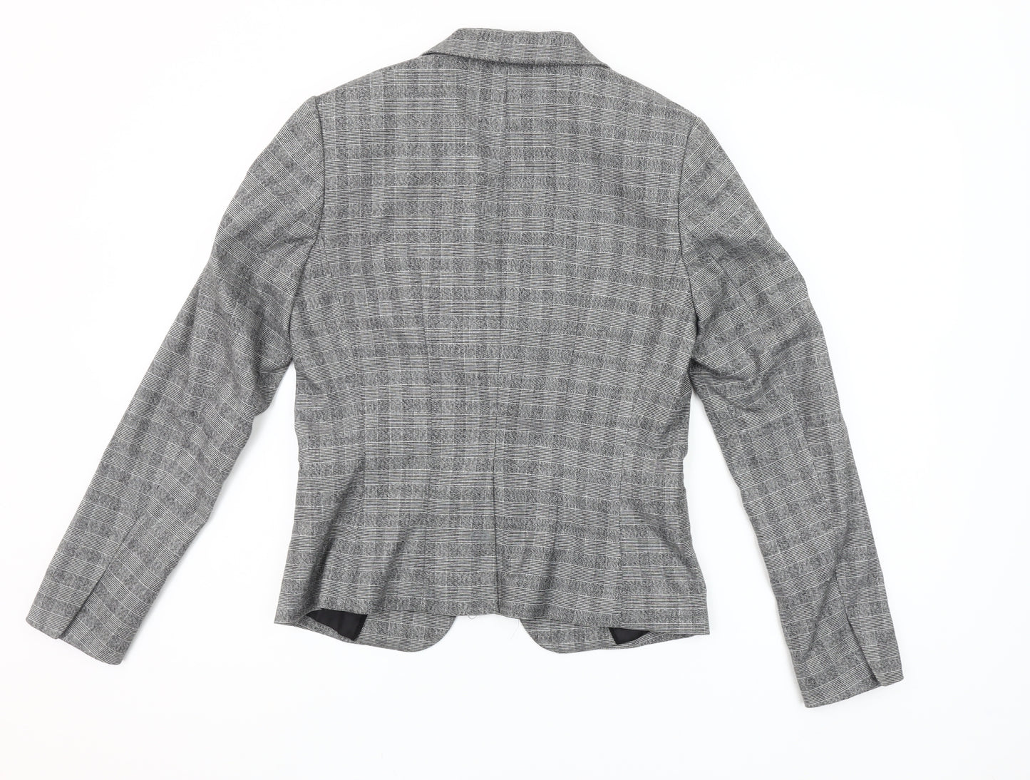 H&M Womens Grey Check Single-Breasted Blazer Size 10 Regular Fit