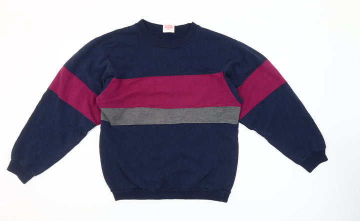 Hanes Womens Navy Colourblock Crew Neck Pullover Sweatshirt Medium
