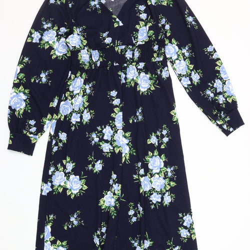 Dorothy Perkins Women Blue Floral Midi Wrap Dress Size 12