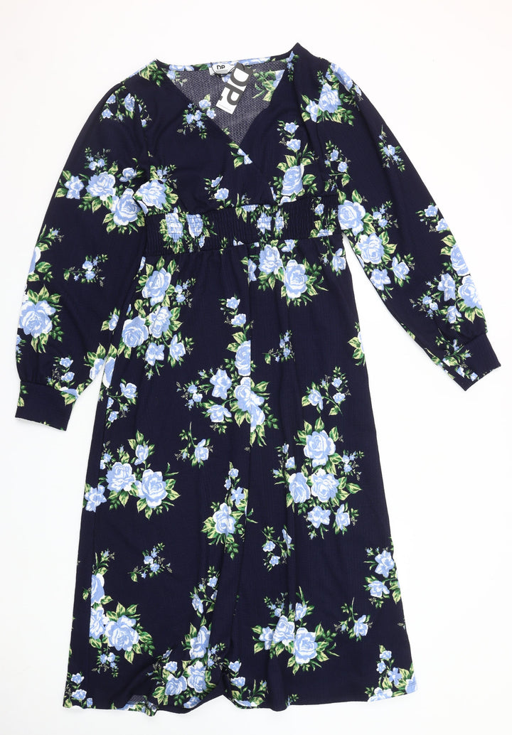 Dorothy Perkins Women Blue Floral Midi Wrap Dress Size 12