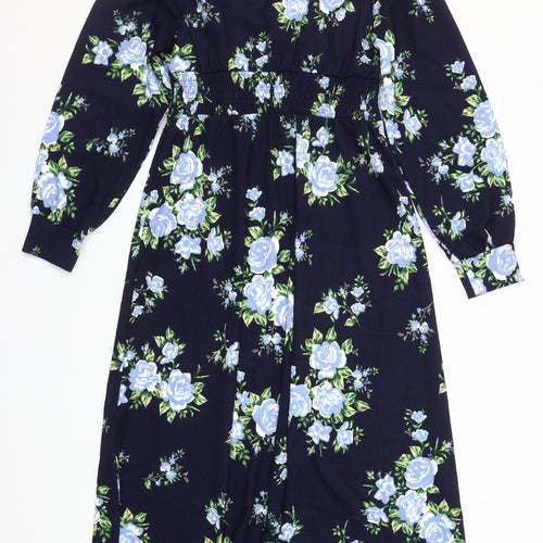 Dorothy Perkins Women Blue Floral Midi Wrap Dress Size 12
