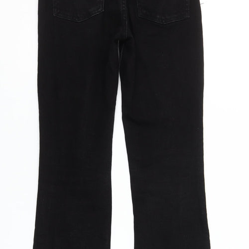 Zara Women Black Cropped Slim Jeans Size 8 High Rise Frayed Hem