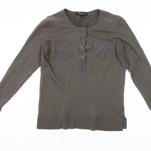Gran Sasso Women Grey Wool Silk Henley Jumper Size 16