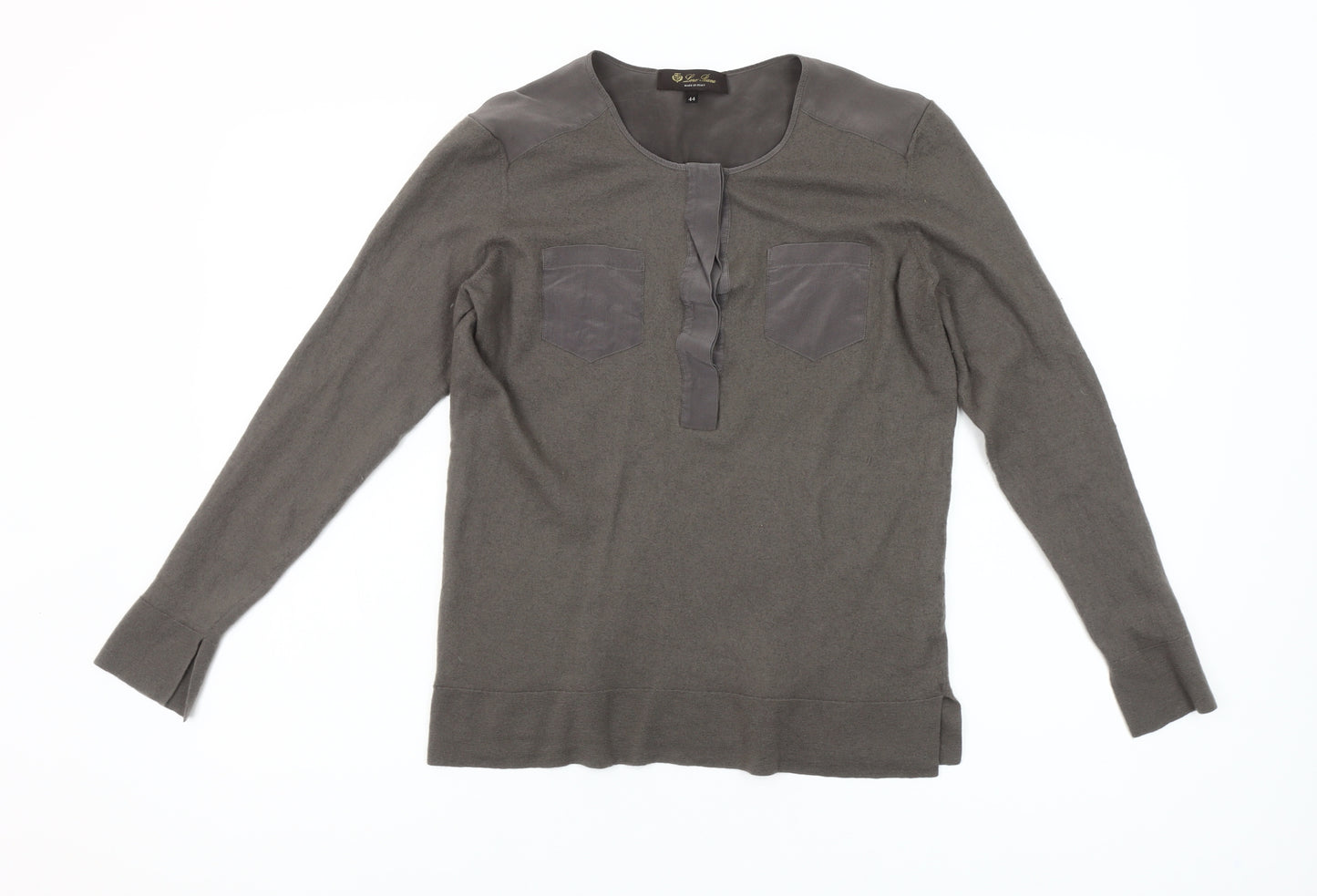 Gran Sasso Women Grey Wool Silk Henley Jumper Size 16