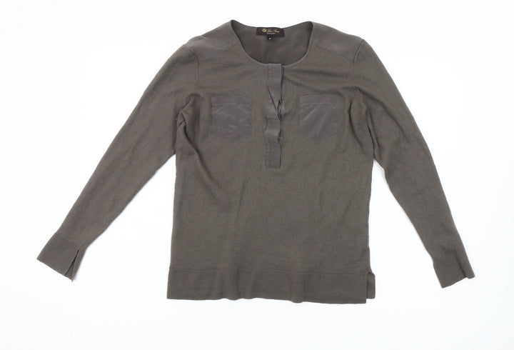 Gran Sasso Women Grey Wool Silk Henley Jumper Size 16