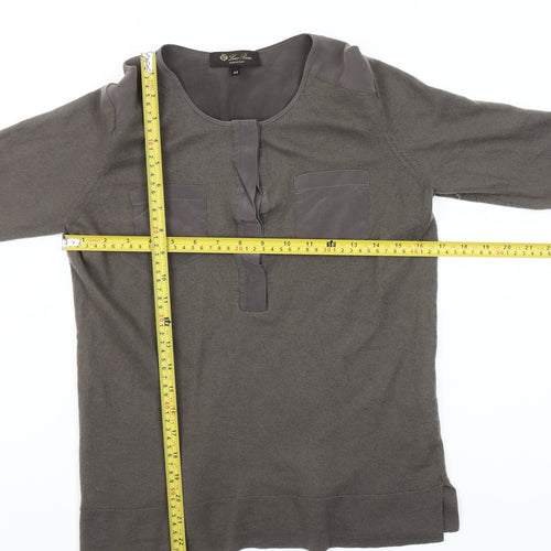 Gran Sasso Women Grey Wool Silk Henley Jumper Size 16