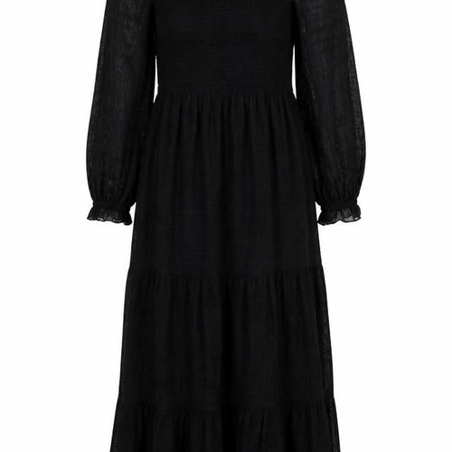 Max Studio Women's Black Midi Smocked Puff Sleeve A-Line Dress Size M