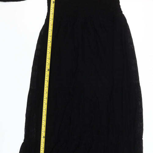 Max Studio Women's Black Midi Smocked Puff Sleeve A-Line Dress Size M