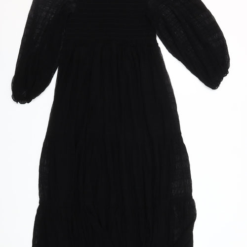 Max Studio Women's Black Midi Smocked Puff Sleeve A-Line Dress Size M