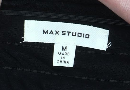 Max Studio Women's Black Midi Smocked Puff Sleeve A-Line Dress Size M