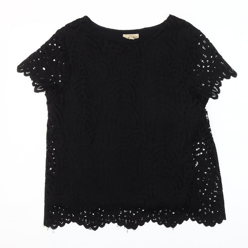 Phase Eight Womens Black Lace Short Sleeve Blouse Size 14