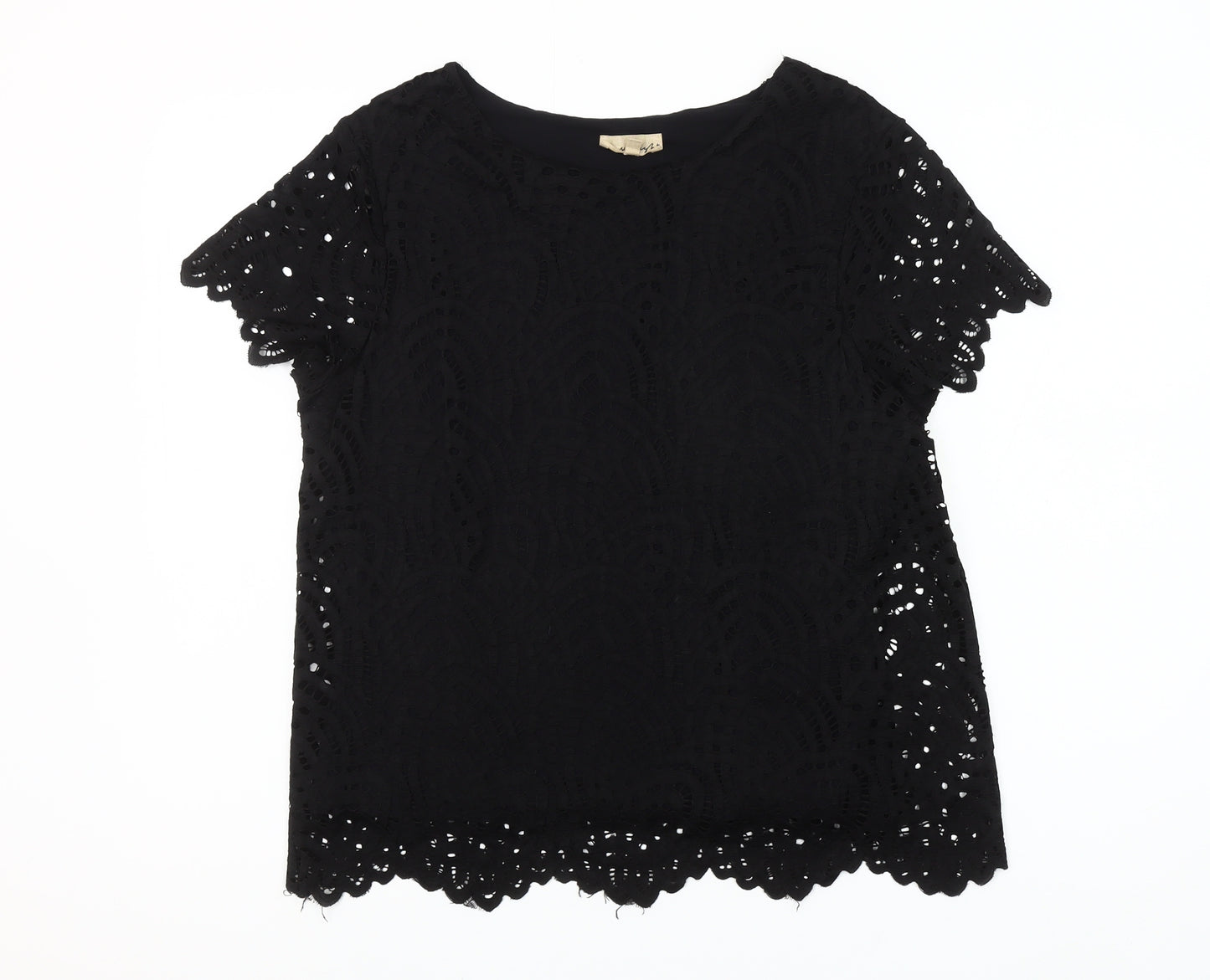 Phase Eight Womens Black Lace Short Sleeve Blouse Size 14