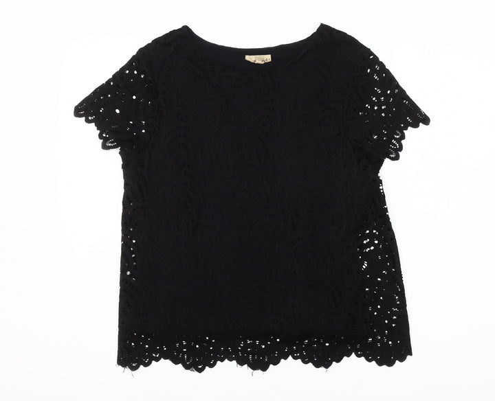 Phase Eight Womens Black Lace Short Sleeve Blouse Size 14