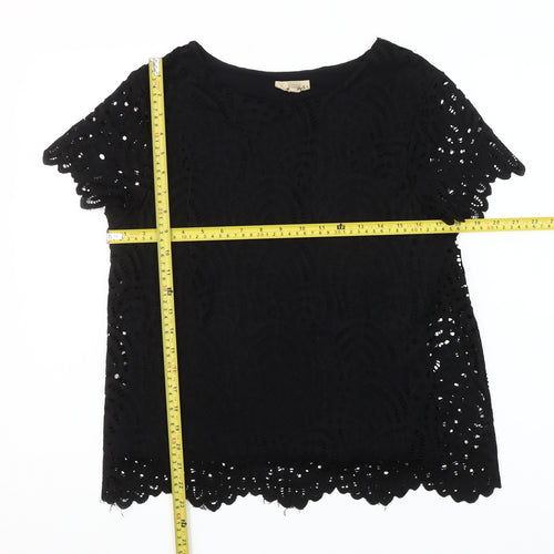 Phase Eight Womens Black Lace Short Sleeve Blouse Size 14