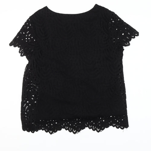 Phase Eight Womens Black Lace Short Sleeve Blouse Size 14