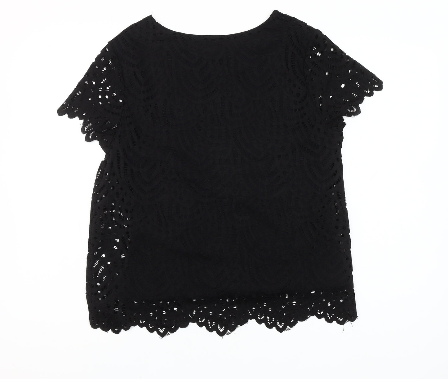 Phase Eight Womens Black Lace Short Sleeve Blouse Size 14