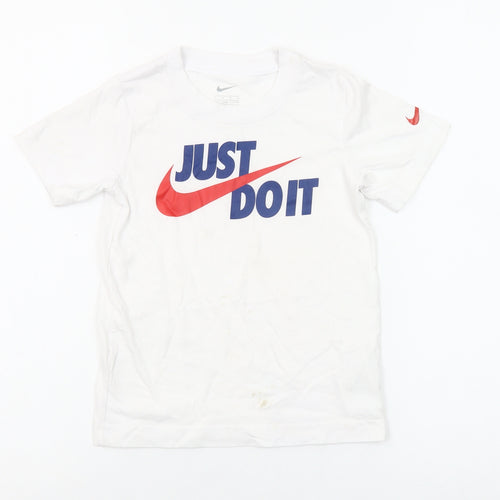 Nike Girls White Just Do It Graphic T-Shirt 5-6 Years Cotton Blend