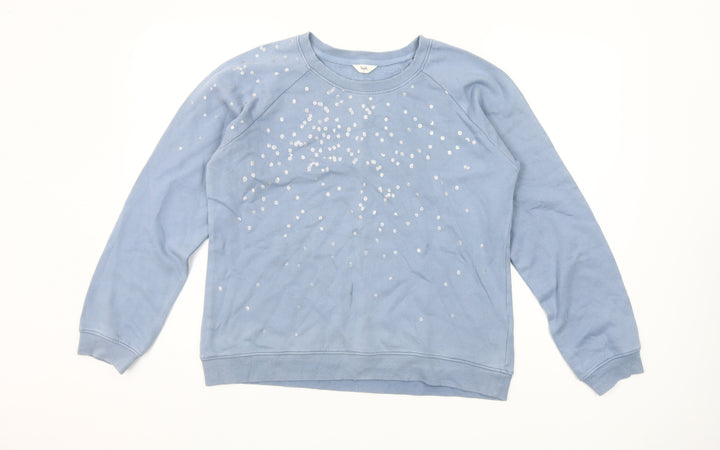 Hush Women Blue Cotton Sequin Sweatshirt M Relaxed Fit