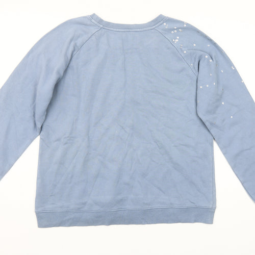 Hush Women Blue Cotton Sequin Sweatshirt M Relaxed Fit