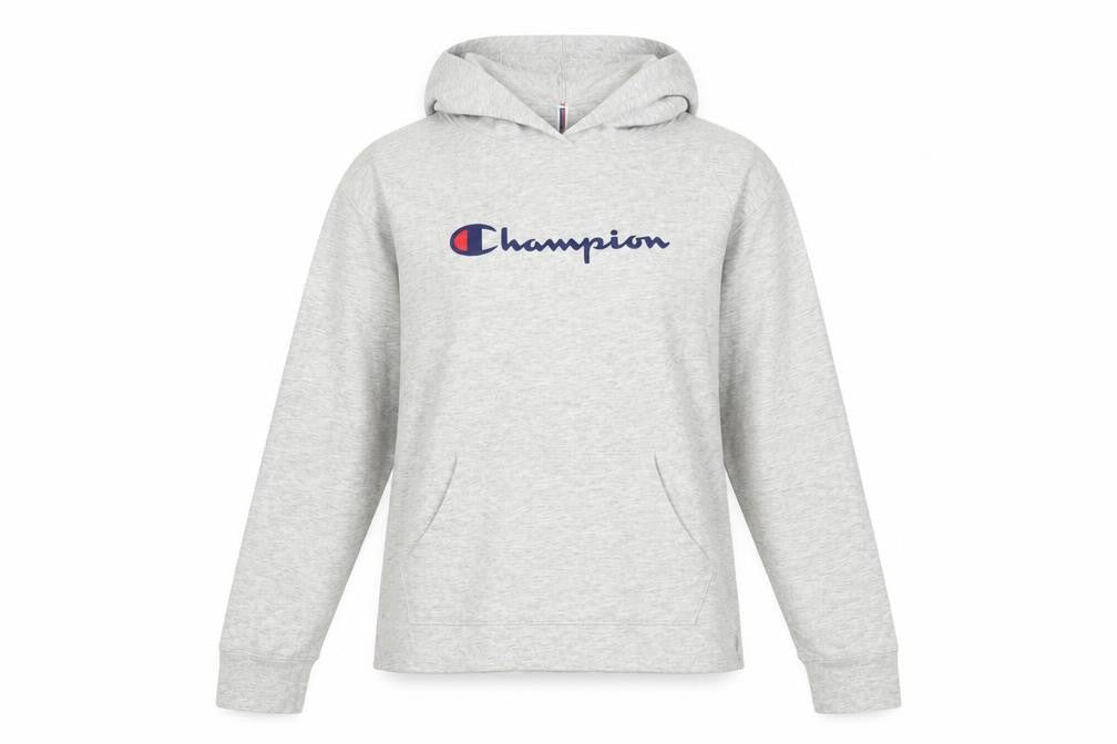 Front view of Champion Women's Grey Pullover Hoodie M 100% Cotton Athleticwear