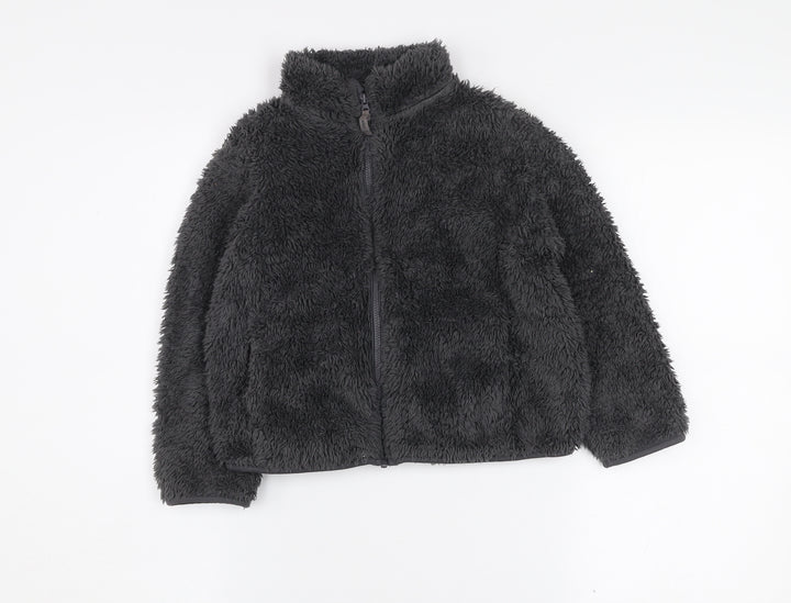 Uniqlo Boys Grey Fleece Full Zip Jacket 6-7 Years Winter Soft Shell