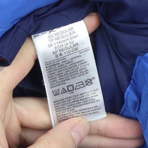 GAP Kids Boys Blue 4-5 Years Puffer Jacket Hooded Winter Coat