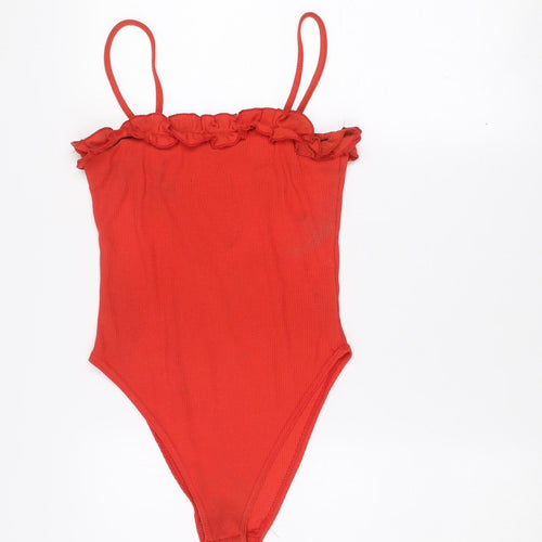 Boohoo Womens Red Ruffle Spaghetti Strap Camisole Top Size 8