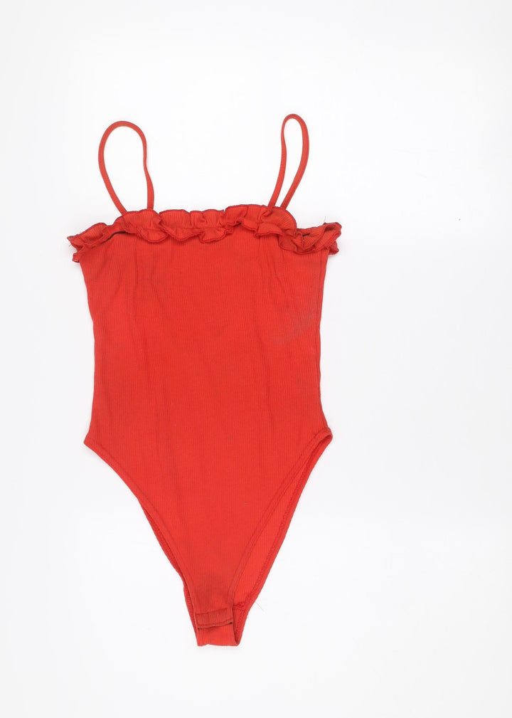 Boohoo Womens Red Ruffle Spaghetti Strap Camisole Top Size 8
