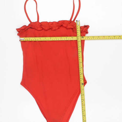 Boohoo Womens Red Ruffle Spaghetti Strap Camisole Top Size 8