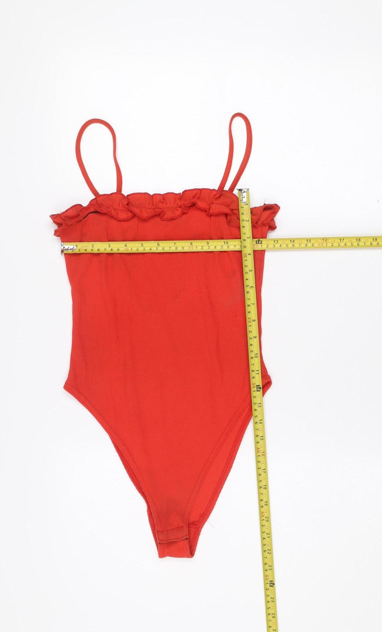 Boohoo Womens Red Ruffle Spaghetti Strap Camisole Top Size 8