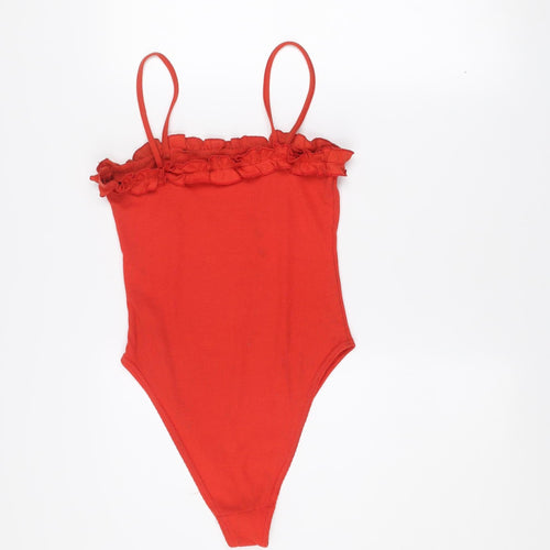 Boohoo Womens Red Ruffle Spaghetti Strap Camisole Top Size 8