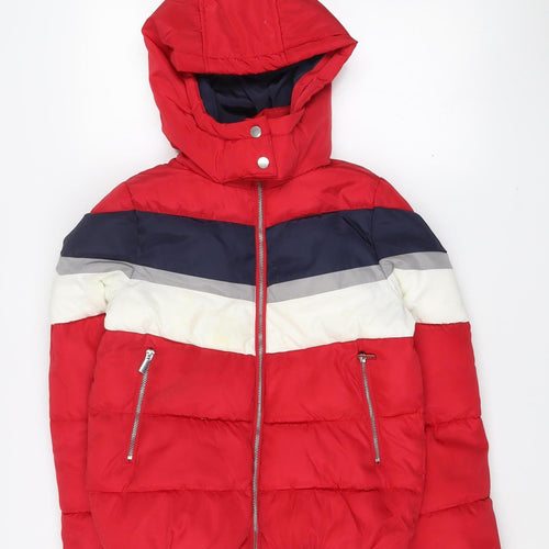 New Look Girls Red Colourblock Puffer Jacket Hooded Winter Coat Size 6 Years