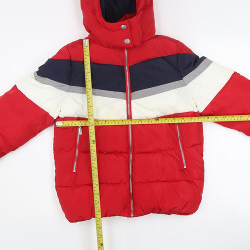 New Look Girls Red Colourblock Puffer Jacket Hooded Winter Coat Size 6 Years