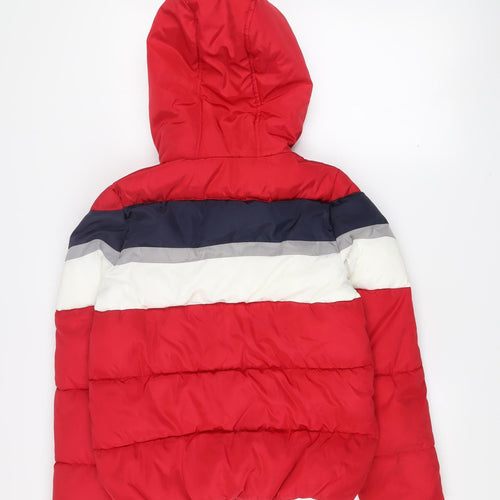 New Look Girls Red Colourblock Puffer Jacket Hooded Winter Coat Size 6 Years
